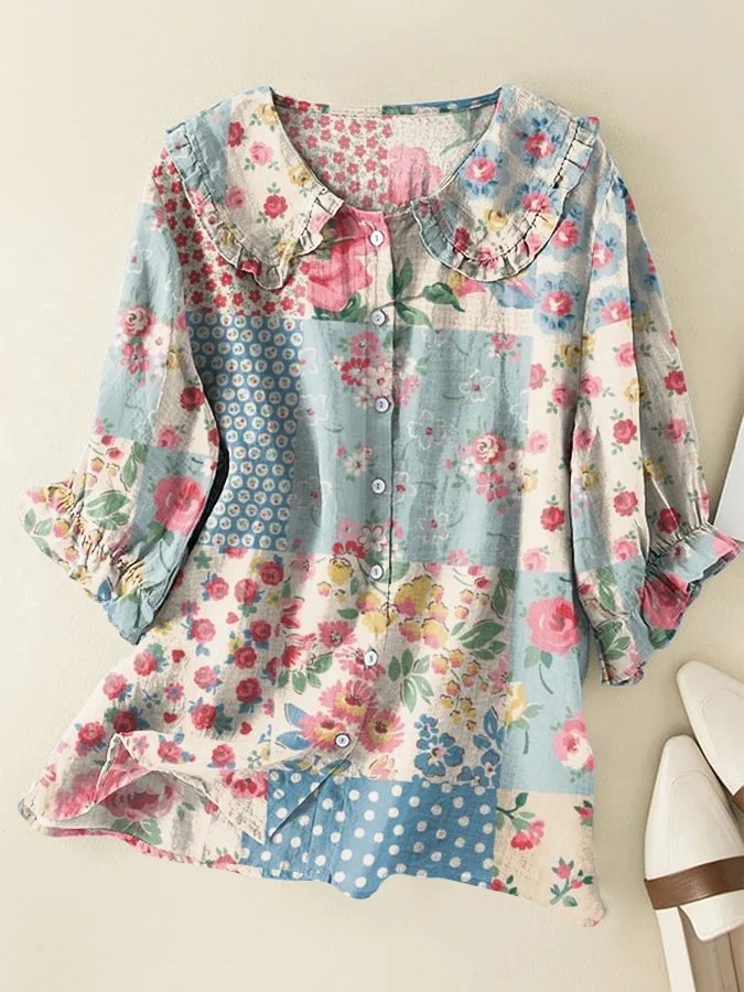 Women's Flower Art Print Linen Pocket Skirt Women's Flower Art Print Linen Pocket Skirt
