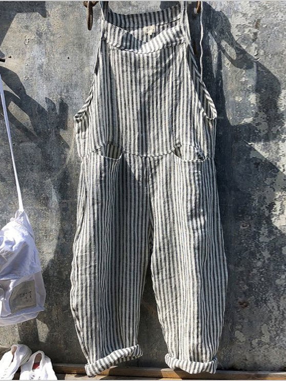 Women's Stripe Print Lace Up Wide Leg Jumpsuit