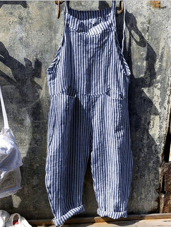 Women's Stripe Print Lace Up Wide Leg Jumpsuit