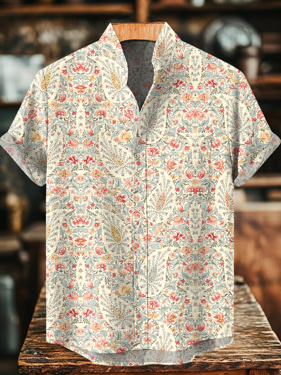 Retro Paisley Floral Art Print Casual 100% Cotton Shirt