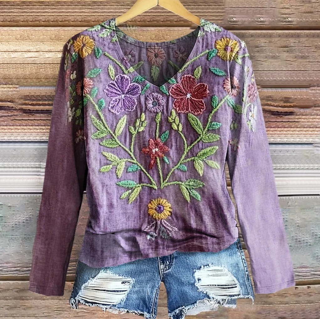 Women's Vintage Ethnic Floral Art Print Casual Cotton Linen Shirt Women's Vintage Ethnic Floral Art Print Casual Cotton Linen Shirt