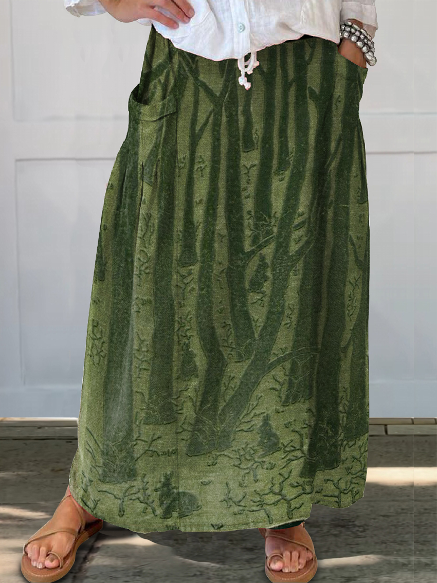 Women's Art Painting Healing Forest Print Skirt