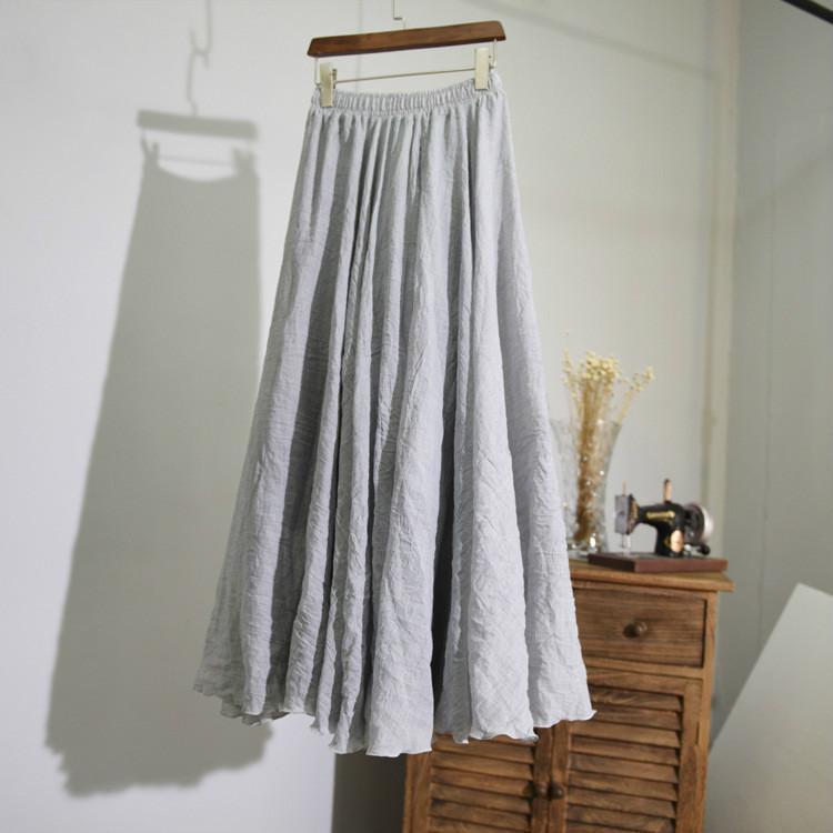 15 Colors Cotton&Linen Casual Solid Elastic A-line Skirts 15 Colors Cotton&Linen Casual Solid Elastic A-line Skirts