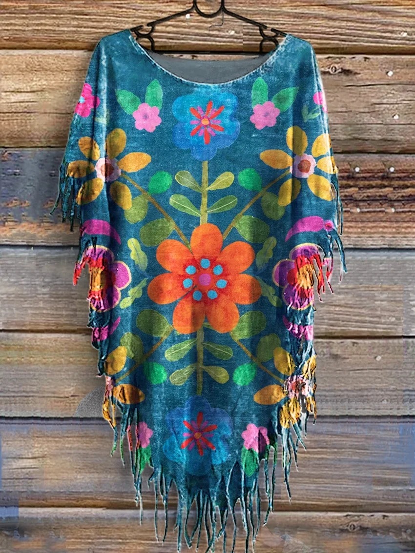 Women's Bohemian Floral Art Print Casual Cotton Linen Shirt