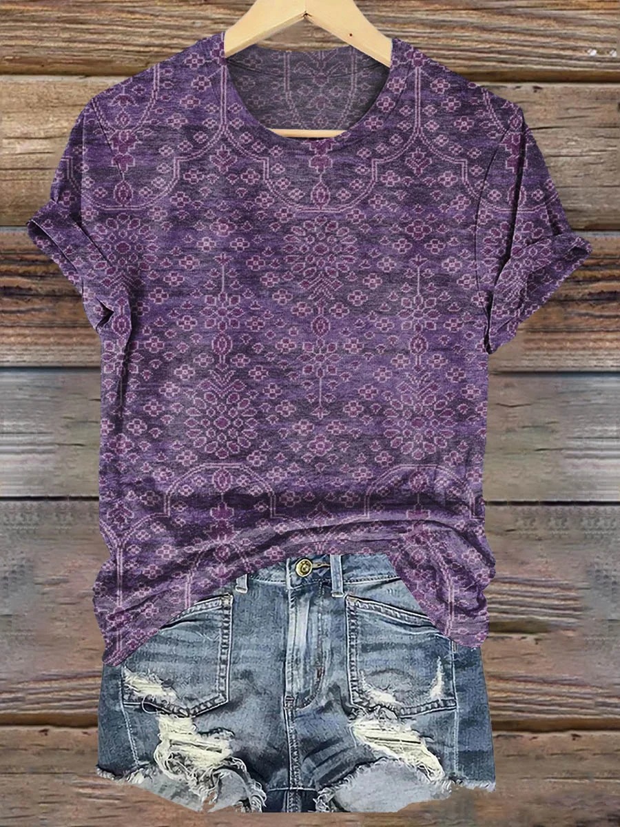 Women's Art Painting Purple Vintage Floral Print Long Sleeve Shirt Women's Art Painting Purple Vintage Floral Print Long Sleeve Shirt